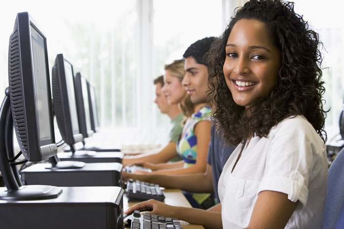 Student studying at computer